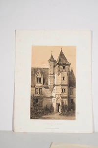 Lithographie 19. Jh. Château de la Motte en Mayenne Architektur XV. Victor Petit - Bild 1 von 2