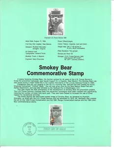 1984 FDI, SMOKEY BEAR, SOUVENIR PAGE - Picture 1 of 1