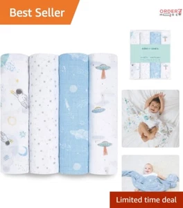 Muslin Swaddle Blankets 44" 4 Pack Breathable Newborn Baby Shower Gifts - Picture 1 of 9
