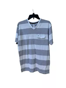 Billabong Men T-Shirt L Black & Tan Striped Short Sleeve V Neck Pocket Tee Top - Picture 1 of 12