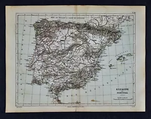 1885 Cortambert Map - Spain & Portugal - Madrid Lisbon Barcelona Ibiza Toledo - Picture 1 of 2