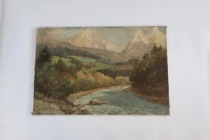 Vintage Oil Painting Mountain River Landscape Original Signed  24” X 20” - Picture 1 of 12