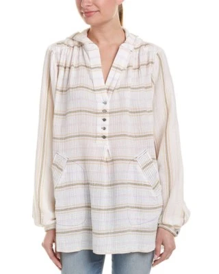 Blusa con Capucha 100% Algodón Free People Rolling Clouds Marfil Crema Rayas XS $108 Foto 1 de 4