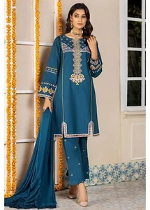100% Original 3pc Sanaullah EMB Luxury Pret Khadder Suit. Sea Green. Large - Picture 1 of 3