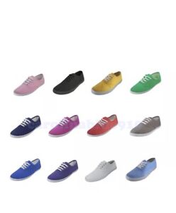 Womens Classic Canvas Plimsoll Shoes Casual Sneakers Tennis Lace Up Sizes 6-11 