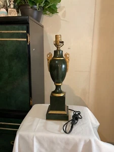 Vintage Green and Gold Tole Metal Lamp w/ Gold Gilded Birds Side Finials - Picture 1 of 13