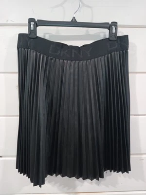 DKNY Large Black Leather Accordion Skirt - Image 1 of 4