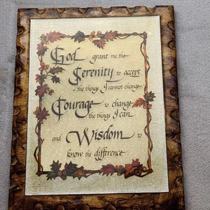 Vtg Wooden Wall Plaque Serenity Prayer Religious Cottagecore Rustic Fall Autumn - Picture 1 of 11
