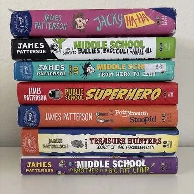 James Patterson Middle School 7 Hardcover Book Lot Illustrated Wimpy Kid Style - Image 1 of 4