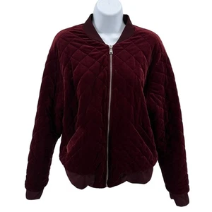 Lauren Ralph Lauren Bomber Jacket WMNS L Plush Velvet Quilted Red Full Zip Lined - Picture 1 of 8