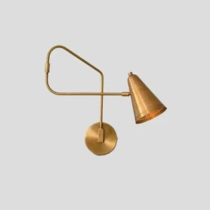 1950s Mid Century Modern Brass Handmade Wall Swing Arm Sconce Light Wall Lamp - Picture 1 of 4