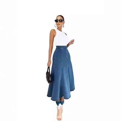 New women's denim washed large swing skirt denim half skirt - Image 1 of 4