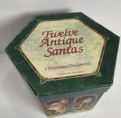 Juego de Doce Adornos Navideños Antiguos de Papá Noel con Caja Vintage Victoriano Viejo Mundo Foto 1 de 4