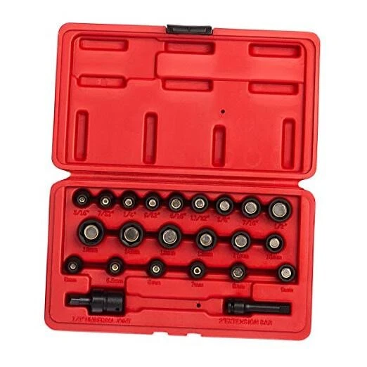 Sunex 23pc 1/4" SAE Metric 6pt Point Magnetic Impact Sockets Set Tools 1818