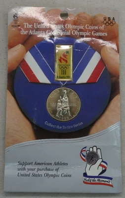 1996 Olympics Basketball Half Dollar Unc US Mint Atlanta  Coin & Pin Set - Image 1 of 4