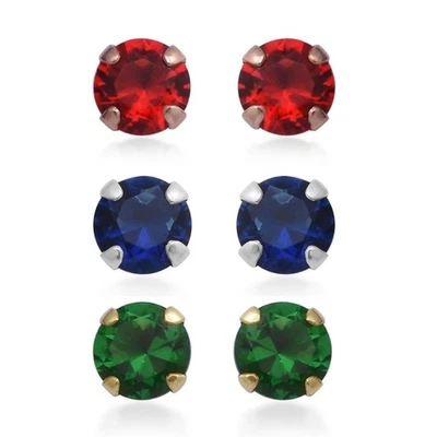 NWT Set of 3 Simulated Ruby, Tanzanite, & Emerald Diamond Stud Earrings 5.50 ctw - Image 1 of 4