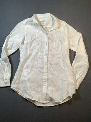 Blusa Malvin Lino Talla 6 Pequeña Blanca Manga Larga 100% Lino Caja A Foto 1 de 4