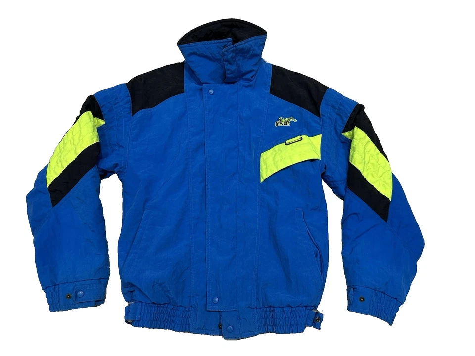 Jaqueta de esqui masculina vintage Roffe feita nos EUA 80s neon tamanho pequena cor azul Thinsulate - Imagem 1 de 4