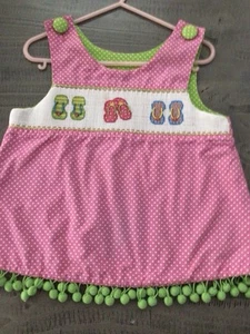 BEAUX ET BELLES-New Orleans-Sz.4-Girl Pullover Top /Beach Cover-Smock Flip Flops - Picture 1 of 12