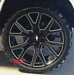24'' Chevy Silverado Y Spoke Wheels Black Milled 33'' RT Tires Tahoe Yukon Rims - Picture 1 of 9