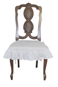 Linen Dining Room Chair Seat Cover Slipcover 4 sided Ruffle White Large