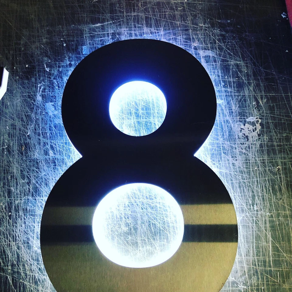 BLACK STEEL LED House Number Brushed Stainless Steel House Made to Order - Image 1 of 4