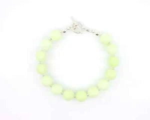 Large Round 10mm Lemon Chrysoprase Beaded Bracelet, Sterling Silver Toggle Clasp - Picture 1 of 4