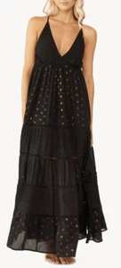 Anthropologie PQ Swim Maxi Dress Black Gold Size XS/S Shine Sleeveless NWT - Picture 1 of 10