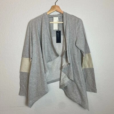 Cárdigan Heather by Bordeaux Talla Mediana Gris Frente Abierto Drapeado Top Foto 1 de 4