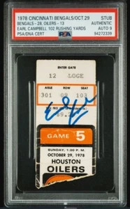 1978 Earl Campbell Oilers Bengals Signed Football Ticket Certified Auto 9 HOF - Picture 1 of 3