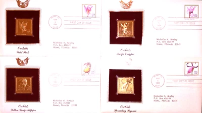 Orchids - COMPLETE SERIES OF ALL 4! - 22kt Golden Replica Stamps - Flowers - Image 1 of 4
