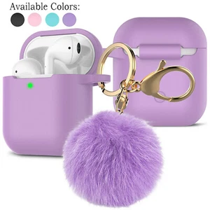 For Apple AirPods 1/2/3 Silicone Charging Case Cute Cover with Keychain Fur Ball - Picture 1 of 30