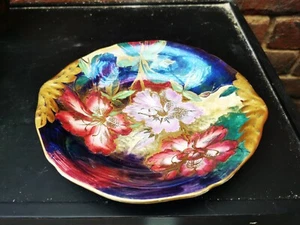 MALING WARE GLÄNZENDE PFINGSTROSENSCHALE MIT VERGOLDETENGRIFFEN, SEHR SELTEN 20,5 X 5CMS - Bild 1 von 7