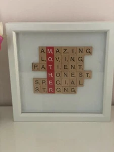 Mother Scrabble Letter Box FramePicture Present Gift/Birthday/Red or Blue - Picture 1 of 3