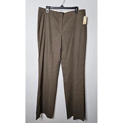 Pantalones de vestir de lino Elie Tahari vintage Bergdorf Goodman rectos carrera marrón 14 Foto 1 de 4