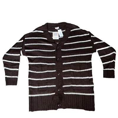 NUEVO CON ETIQUETAS LuLaRoe Mujer’s M Cárdigan Rayas Marrón Y Blanco Botón Tejido Foto 1 de 4