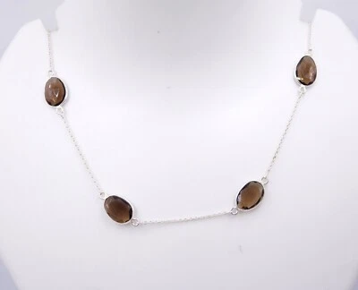 12 GM 925 Argento Sterling Naturale Fumoso Quarzo Beige Lunetta Collana Misura - Immagine 1 di 4