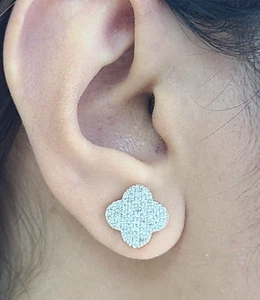 DEAL! 1.00CTW NATURAL ROUND DIAMONDS CLOVER FLOWER STUDS EARRINGS 10K GOLD - Picture 1 of 7