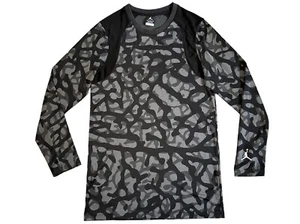AIR JORDAN Nike Dri-Fit Compression Shirt Men Size MEDIUM Black Long Sleeve Camo - Picture 1 of 9