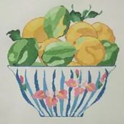 Needlepoint Handpainted Jean Smith Lemon Limes in Bowl 14x14 - Image 1 of 4
