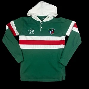 Vintage Y2K Hooded Rugby Shirt Mens L Hoodie Color Blocking - Picture 1 of 14