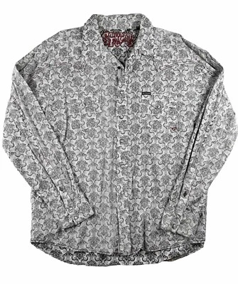 Men's Southern Thread L/S Pearl Snap Western Cut  White W/ Black Print Shirt XXL - Image 1 of 4