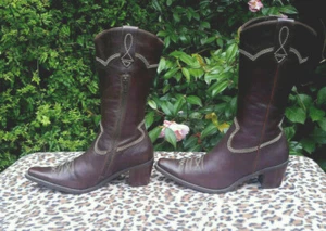 Ecco Brown Leather Cowboy Boots UK 5 EU 38 - Picture 1 of 10