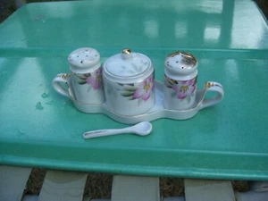 Vintage Noritake Azalea 6 pc Set; Tray, Condiment Jar, Spoon, Salt and Pepper - Picture 1 of 7