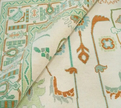 Modern Oushak Hand Knotted Rug 9x12 Cream 100% Wool Floral Carpets for Home - Image 1 of 4