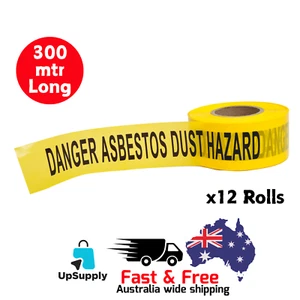 Shield Right Danger Asbestos Dust Hazard Tape 75mm x 300m 12 Rolls Black/Yellow - Picture 1 of 3