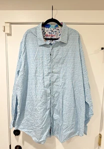 Robert Graham Shirt Mens 3XLT Tall Blue Plaid Button Down Luxury Resortwear - Picture 1 of 12
