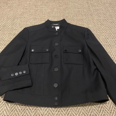 Chaqueta Talbots Negra Lana Hecha en Italia Tela Elástica Abotonada Talla 10 De Colección Foto 1 de 4