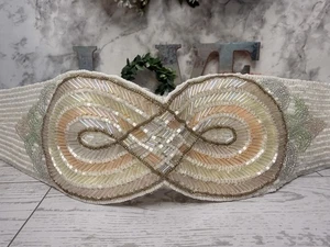 1980s Vintage Handmade Milor Beaded White 3" Belt Medium 80s Vibe Disco Glam EUC - Picture 1 of 24