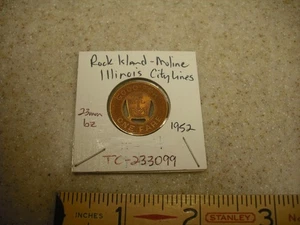 Gettone di transito Rock Island-Moline Illinois City Lines 1952 TC-233099/ IL760K - Foto 1 di 2